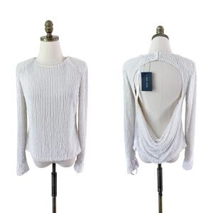 NWT Peace + Love Iridescent White Long Sleeve Sequin Top w Cowl Back Women's 2